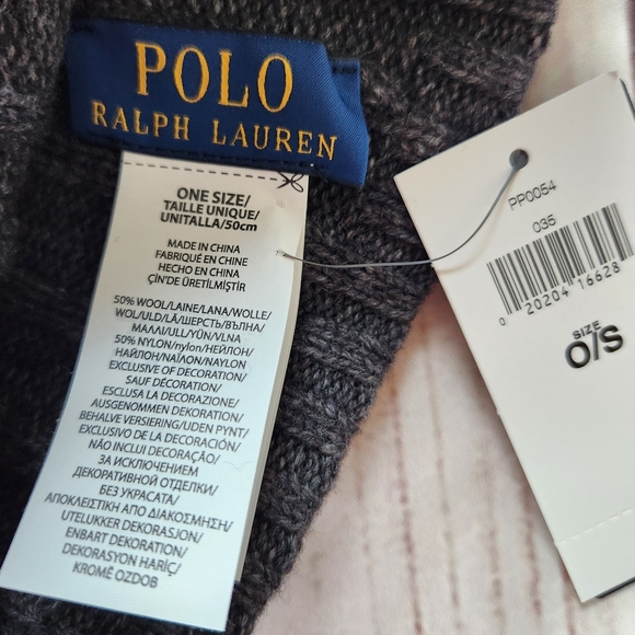 NWT Polo Ralph Lauren Beanie Wool Blend Rib Knit Cuff Pony Logo Dark Grey Unisex - Picture 4 of 5